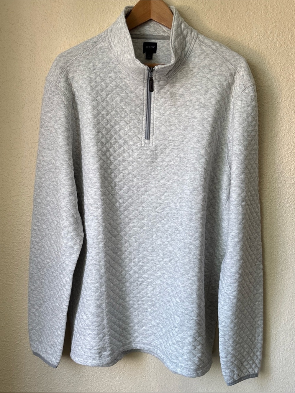 J. Crew Light Gray Quilted Half-Zip Sweater